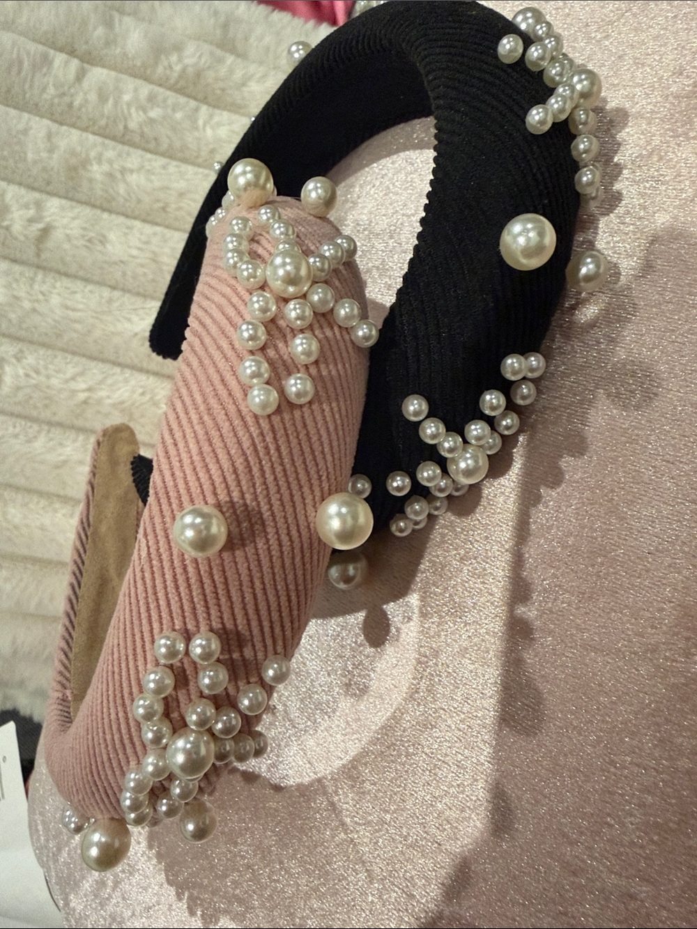 Pearl-Embellished Black & Blush Headband - 2 Fashion Accessory